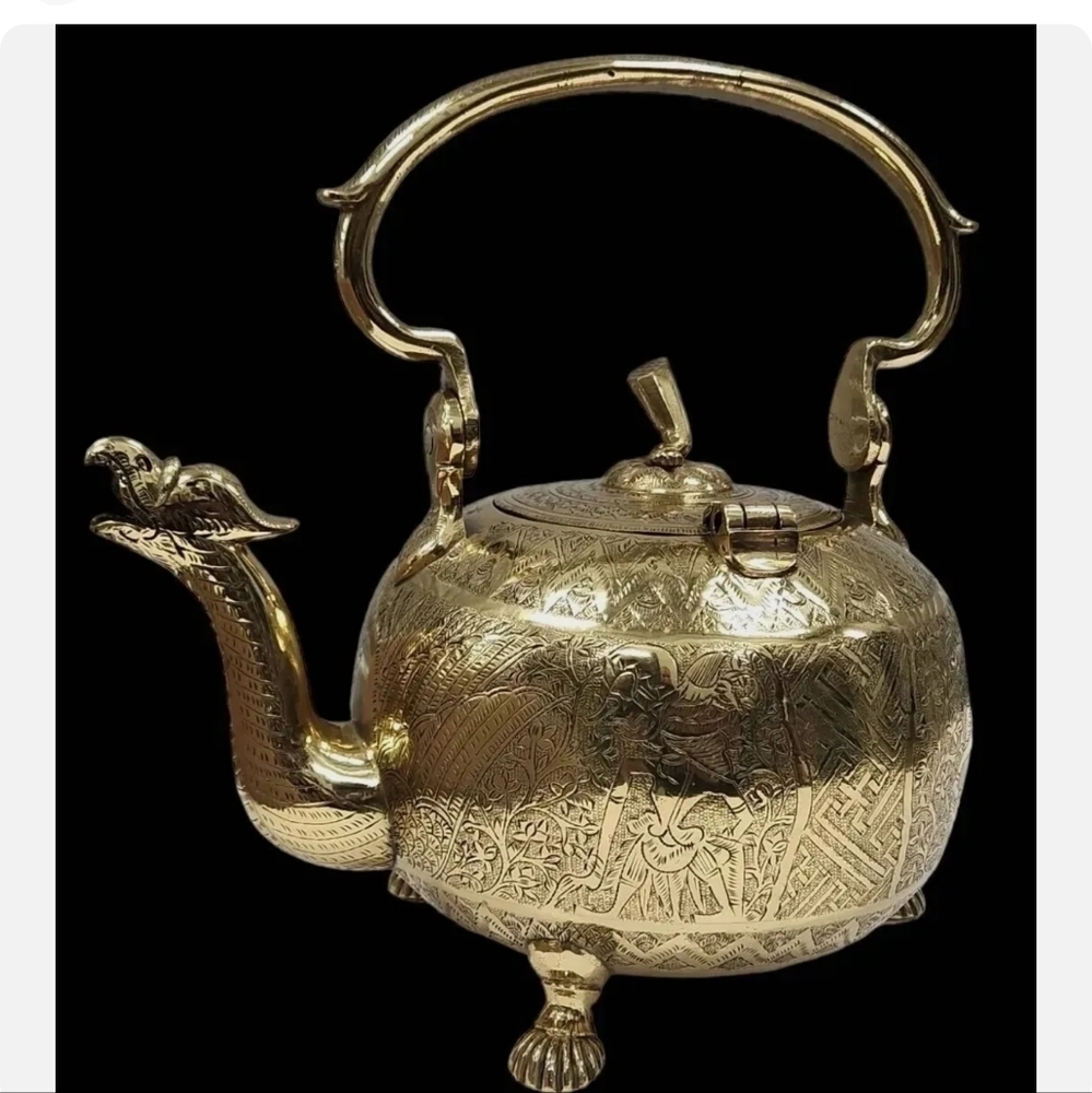 Antique French Liegoise Chiseled Brass Water Kettle Griffin Spout & Feet RARE